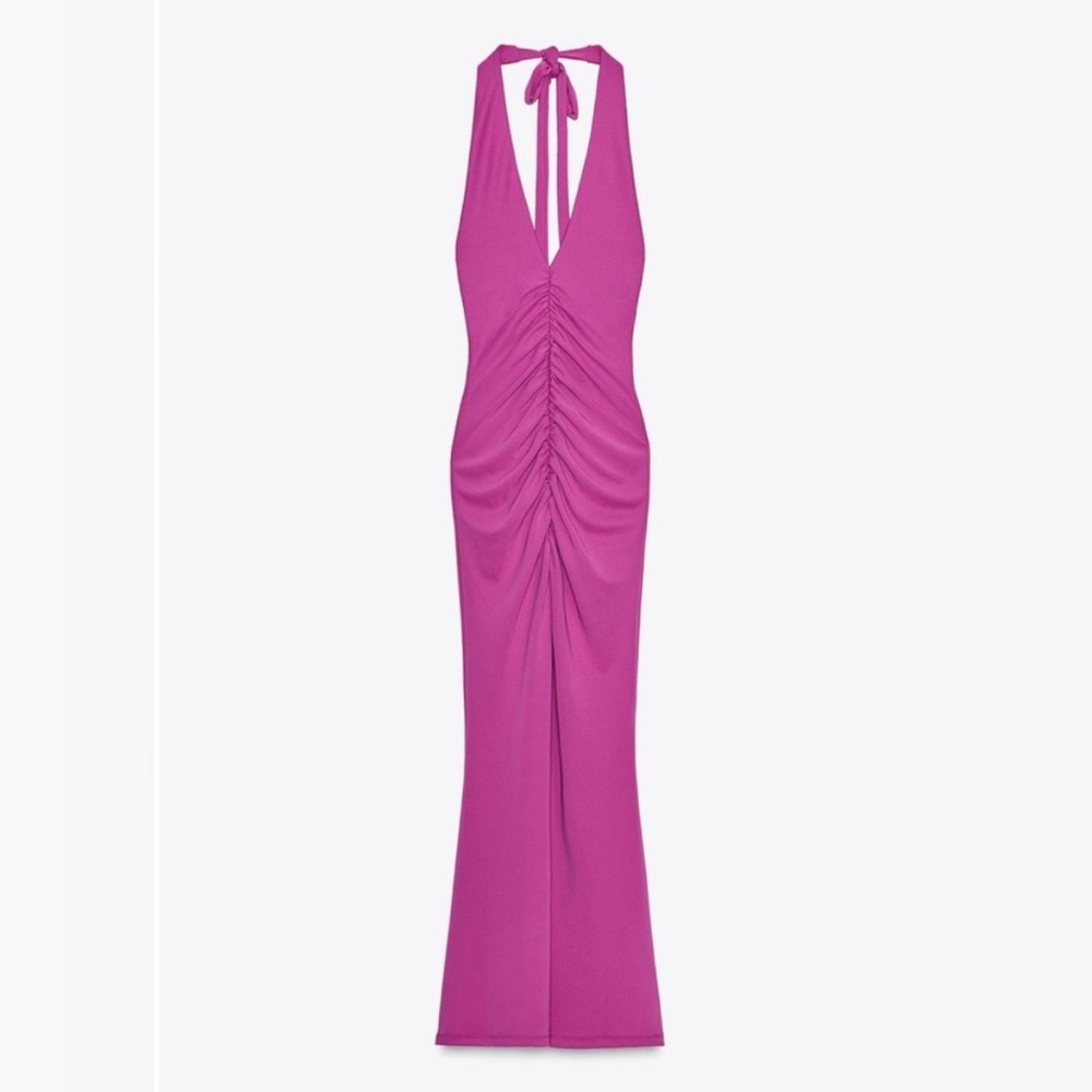 Zara Halter Ruched Maxi Dress Violet Purple New with Tags Large